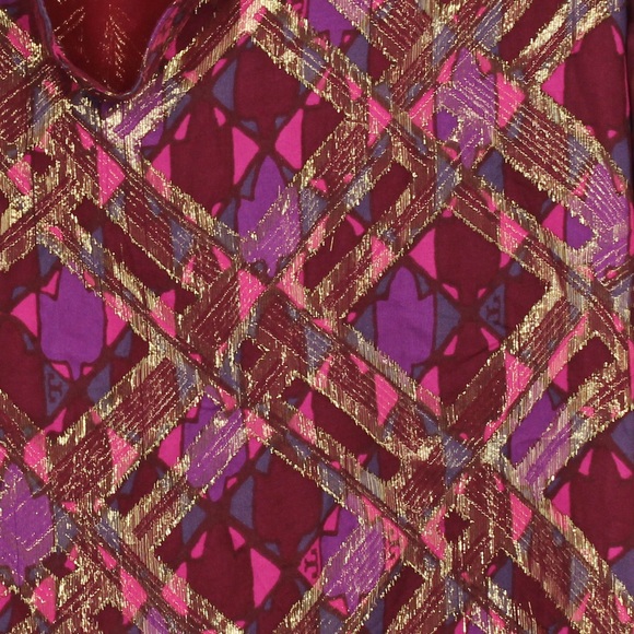 TORY BURCH Silk Chiffon Tunic Top Blouse Maroon Gold Size 4 - Picture 15 of 16